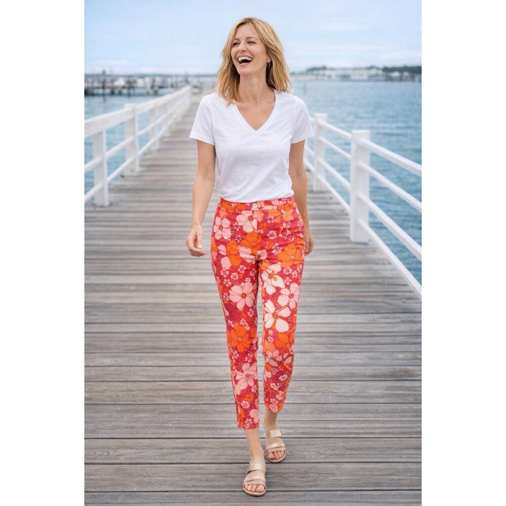 Talbots Perfect Crop Pants Floral Orange Women’s Size 2 Summer Vibrant
